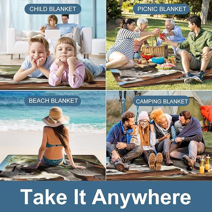 Koala Family Beach BlanketPortable Waterproof Picnic Blanket58.3''x 58.3'' Extra Large Picnic Mat for BeachCamping Grass Lawn Park Accessorie for Festival BBQ