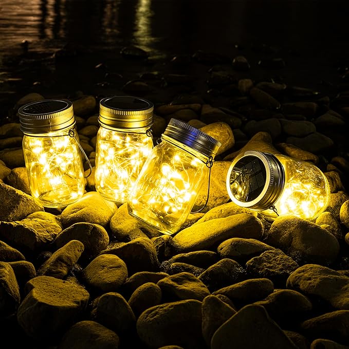 GIGALUMI Solar Mason Jar Lights 8 Pack 30 Led String Fairy Lights Garden Lights Outdoor Waterproof Hanging Solar Lanterns for Outdoor Garden Patio Lawn Balcony Decoration