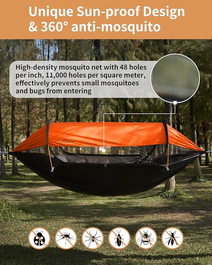 Camping Hammock Tent with Mosquito Net and Sunshade Extra Large for 2 Person Lightweight Hanging Hammocks Tree Straps Bivvy Ground Tent for Outside Hiking and Travel
