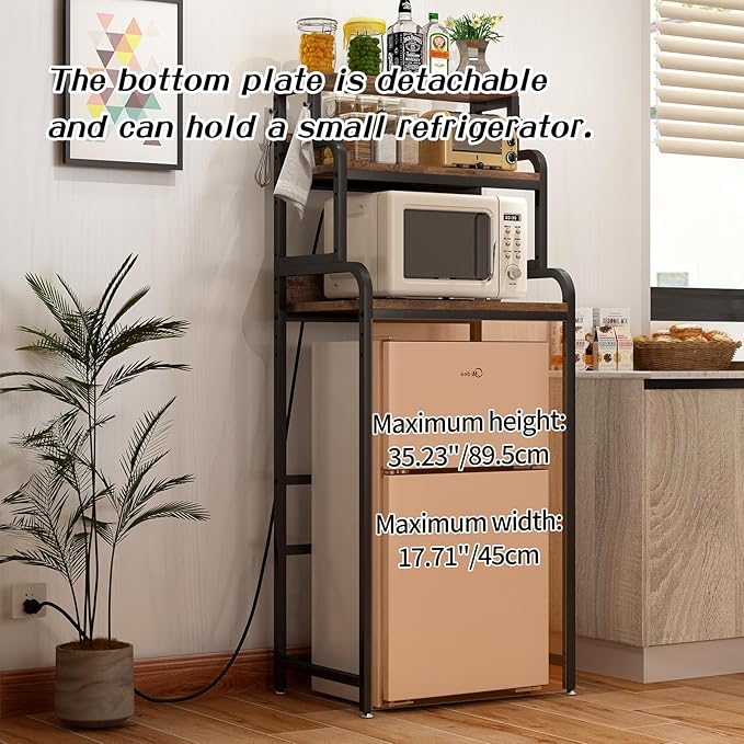 Vintage 4-Tier Storage Cabinet for Mini Fridge Microwave Stand Bakers Rack with Adjustable Shelves Heavy Duty MDF Metal Frame for Kitchen Office Dorm