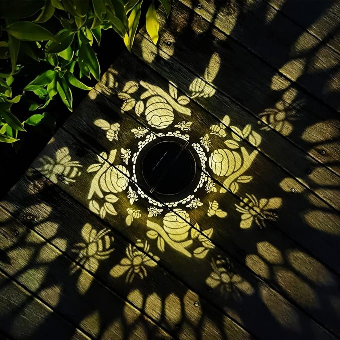 Solar Lanterns Outdoor Hanging Honeybee Decor LanternWaterproof Hollow Out Retro Metal Decorative Garden LightGraceful Decoration for PatioYardLandscapeWalkwayFestival