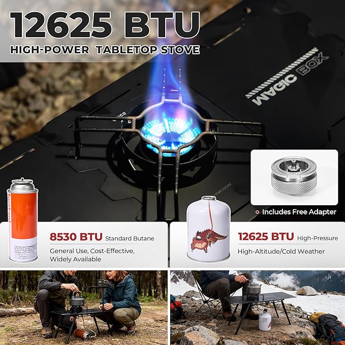 Alocs Camping Gas Stove IGT Camp Table with Outdoor Stove Folding Picnic Table with Portable Solo Stove Carrying Bag for Beach Grilling Hiking Fishing Tailgating Backyard