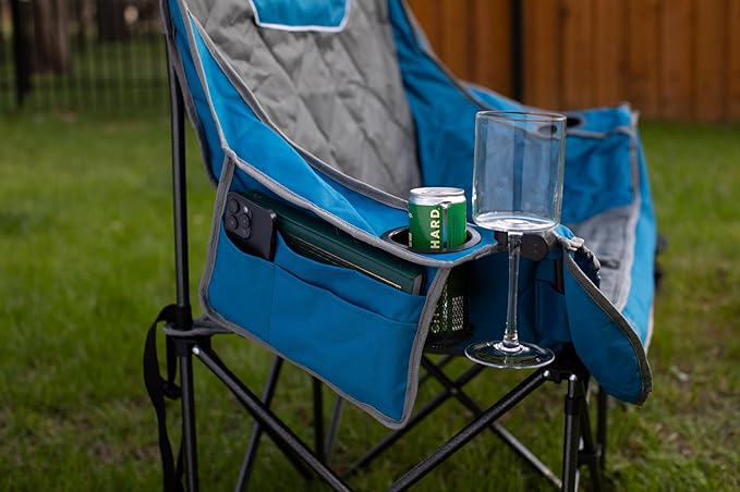 BIRDROCK HOME Double Camping Chair - Double Wine &amp Cup Holders - Blue &amp Grey Durable Padded Fabric Sturdy Frame 650 lb Cap. Storage Spacious Camping Sofa Loveseat for The Beach Sports O