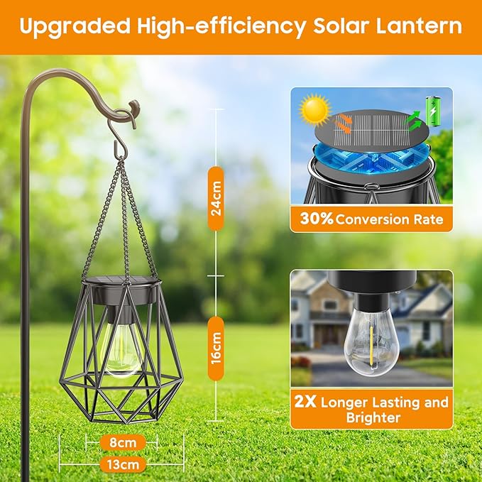 KOOPER 2 Pack Hanging Solar Lanterns Outdoor Waterproof Metal Hanging Solar Lights for Outside Upgraded Brighter Outdoor Lanterns Decorative for Garden Patio Yard Porch Gifts for Women Mom Grandma