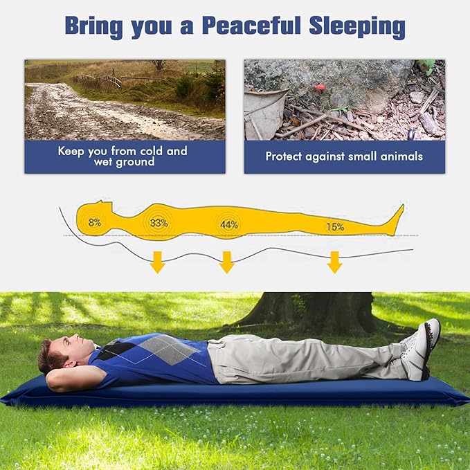 Tangkula Self Inflating Sleeping Pad 3 Inch Inflatable Camping Mattress Pad with 9.5R Value Insulated Foam Camping Mat with Pillow Lightweight Camp Sleep Pad for Backpacking Car Tent