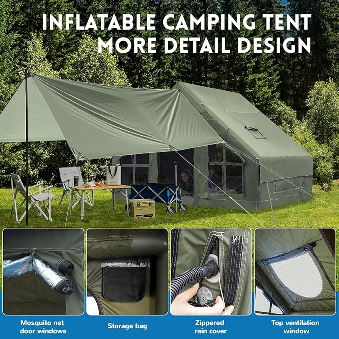 Inflatable Camping Tent with Pump 4 Season Inflatable Tents for Camping Inflatable House Tent Waterproof Easy Setup Glamping Tent