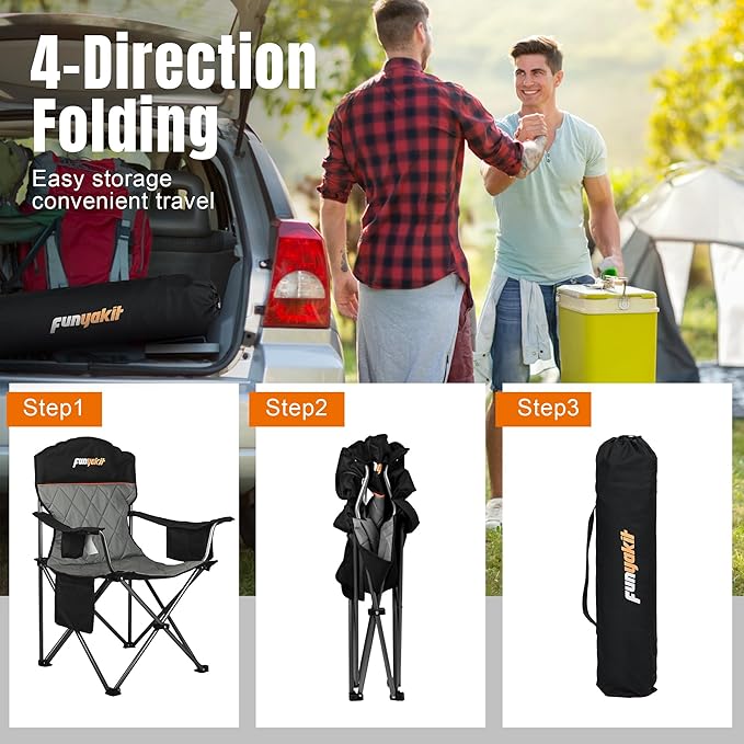 Camping Chairs Portable Chair Folding Chair with Cooler Bag and Cup Holder for OutdoorSportsBeachFishing Hiking Travel Picnic Backyard1PCBlack