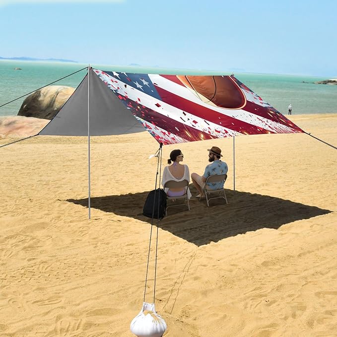 Camping Sun Shelters Soccer and Flag Print Beach Canopy 126 * 110.2in