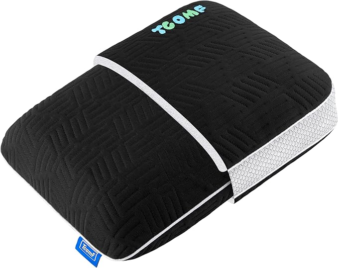 Kids Camping Pillow: Dual-Cover Memory Foam Small Pillow Medium-Firm Camp Pillow | Mini Pillow w/ 5 Layers for Comfort and Support Small Travel Pillow/Compact Pillow 10x16 Inches (Black)