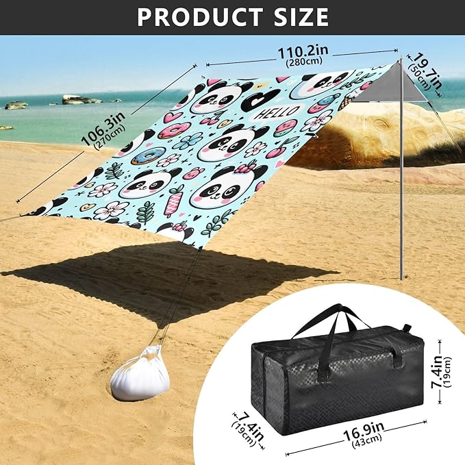 Cute Panda Bear Face Camping Sun Shelter Beach Tent Portable Beach Sun Shade Outdoor Canopy for Camping Trips Fishing Picnic