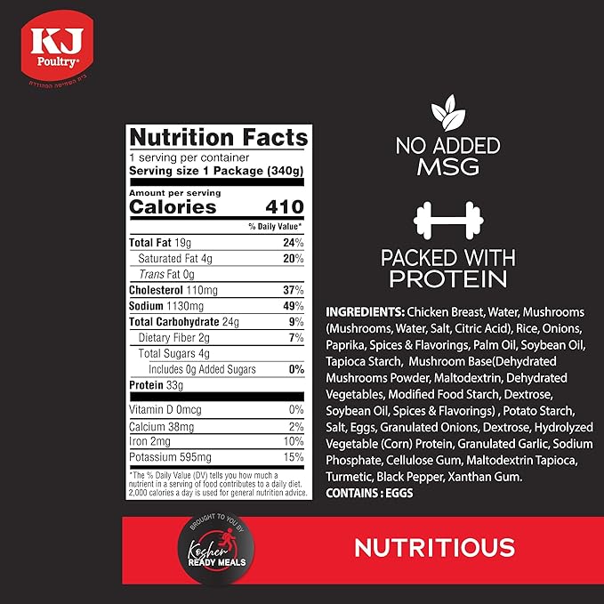 KJ Poultry Kosher Ready Meals - Stuffed Chicken Breast Rice MRE Meat Meals Ready to Eat Gluten Free Halal (12 Pack) Prepared Entree Fully Cooked Shelf Stable Microwave Dinner Travel Military