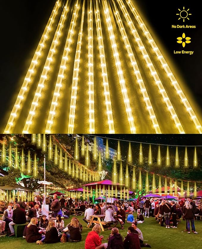 Meteor Shower Lights Outdoor Easter Lights UL Certified 20 Inch 20 Tubes 1080 LED Falling Rain Drop Lamp Snowfall Icicle Cascading String Lights for Xmas Holiday Tree Garden Decor Warm White