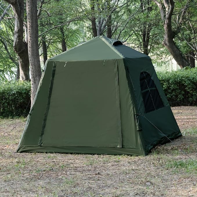 Inflatable Camping Tent with Hand Pump Waterproof Outdoor Blow up Tent 2-8 Person Oxford 4 Season Glamping Air Tent Cabin House with Mesh Windows &amp Door