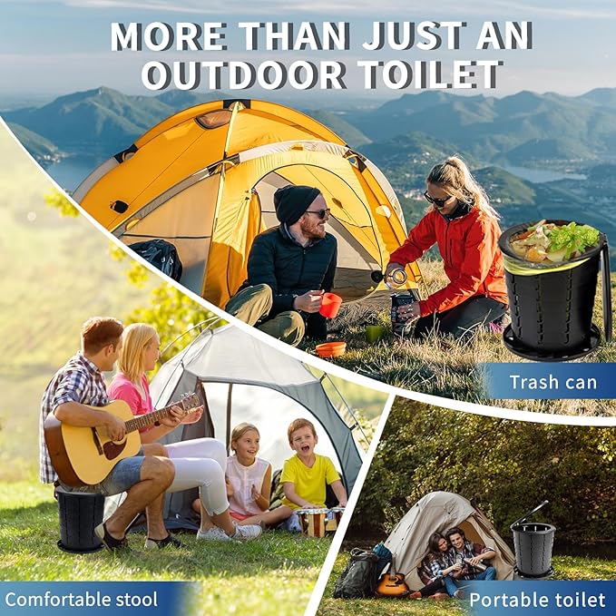 Portable Toilet Kit for Adults Retractable Camping Toilet with Wearable Privacy Tent Outdoor Travel Toilet with Privacy Shelters Folding XL Potty with Adjustable Height for HikingCarRV