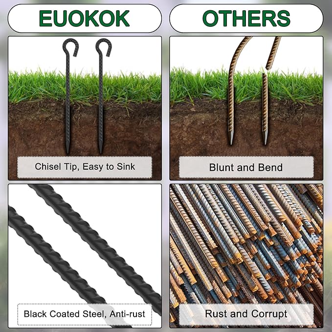 Rebar Stakes 48 Inch 1/2 Inch Diameter Heavy Duty Metal Tree Spikes 6Pcs Garden Rope Fence Stake for Creating a Rope Border Around Flower Beds Fence Trees Garden Paths Walkways Fountains (Black)