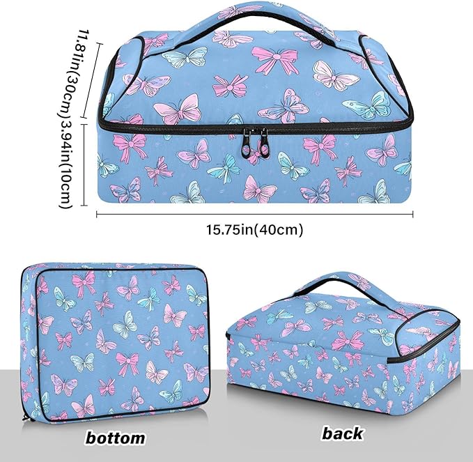 Casserole Carrier Grace Butterflies and BowInsulated Casserole Carrier for Hot or Cold Food Thermal Lunch Tote for Potluck Parties Picnic Beach Fits 9 x 13 Inches Baking Dish