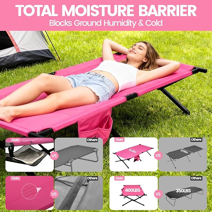 Portable Camping Cot for Adults 300lbs Heavy Duty Folding Bed with 60s Quick Setup Compact &amp Lightweight for Outdoor Guest Office Nap Hospital Stay