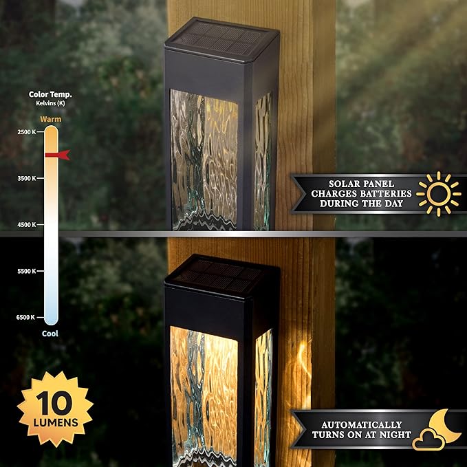 Classy Caps SWL888 - Black Aluminum Lancaster Deck &amp Wall Light (2 Pack) – Outdoor Solar LED Lighting Durable Black Aluminum Real Glass Construction Perfect for Outdoor Decks Patios and Walls
