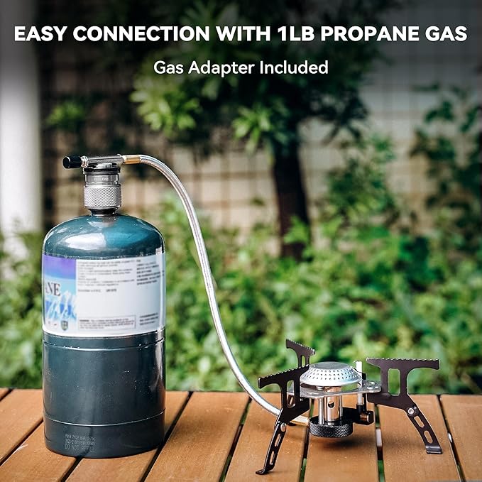 ONLYFIRE Portable Camping Gas Stove Backpacking Camp Stove with Piezo Ignition 1LB Propane Adapter Mini Camp Stove with Carry Bag for Outdoor Cooking Picnic Camping and Hiking GS333