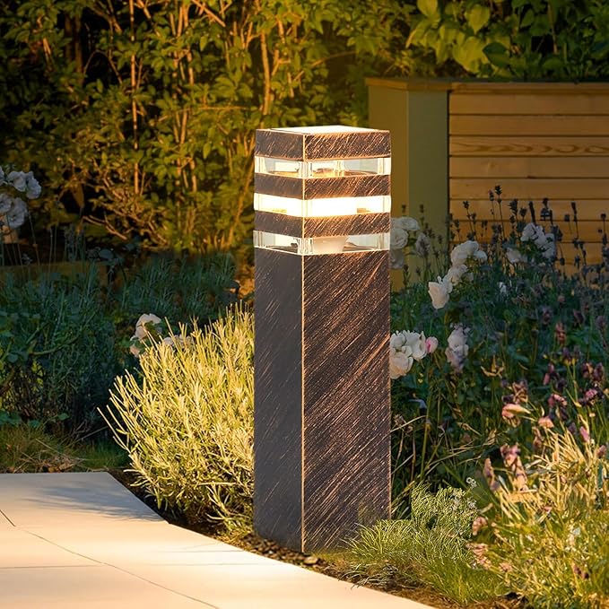 SLAWA 15In Pathway Lights Bronze E26 Outdoor Landscape Path Lights Die-Casted Aluminum Walkway Lights Modern Landscape Sideway Lighting IP65 Waterproof Patio Porch Exterior Floor Lamp with Bulbs