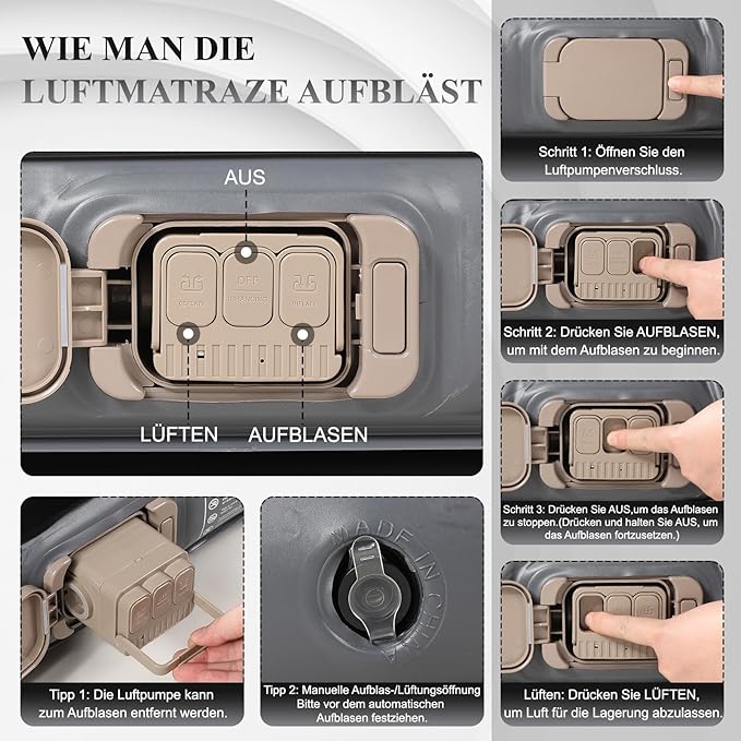 KMZ Inflatable SUV Air Mattress Thickened Flocking with Built-in Pump Self-Inflating Portable Sleeping Travel Bed Pad for SUV Truck Fast Inflation and Deflation (Black)