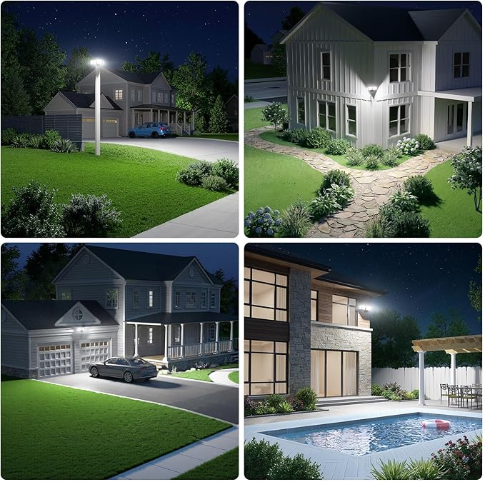 Olafus 180W Flood Lights Outdoor 18000LM Super Bright Security Lights with 5 Adjustable Heads IP65 Waterproof Hardwired Switch Controlled 6500K Aluminum LED Flood Light for House Yard Black