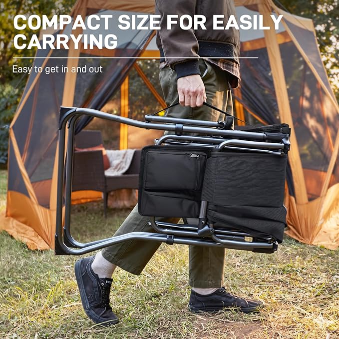EVER ADVANCED Portable 30.7 Seat Height Tall Folding Camping Chair Directors Chair High Foldable Bar Stool with Side Table for Makeup Artist Sports Event Craft Show Textilene Mesh Supports 350LBS