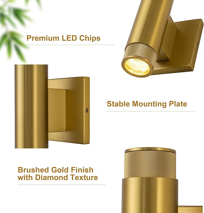 9 Inch Modern Outdoor Wall Light Waterproof Gold Up and Down Exterior Wall Sconce 2-Light Porch Light Fixture for Patio Garage Front Door