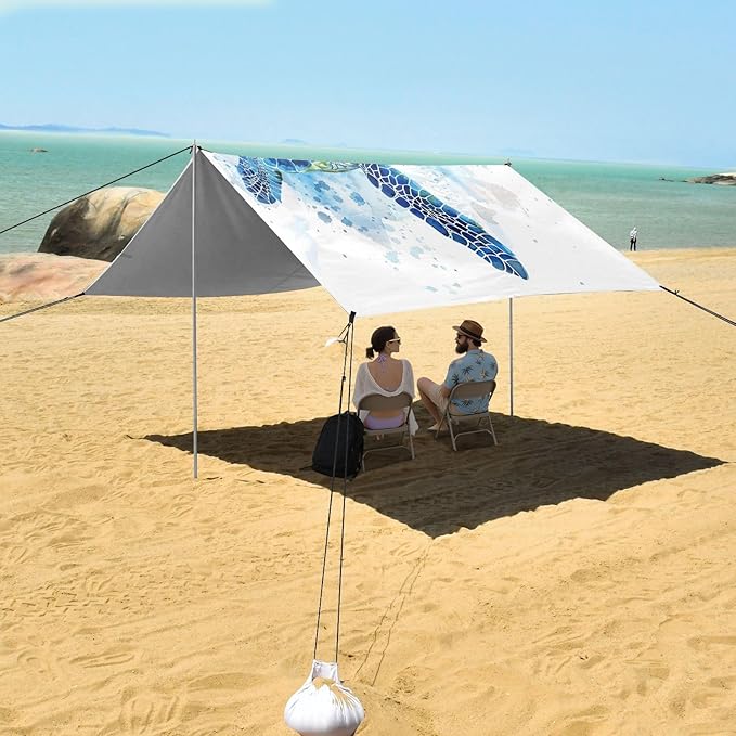 ALAZA Sea Turtle Watercolor Beach Tent Sun Shelter UPF50+ Protection Beach Shade Canopy w/ 4 Sandbags for Outdoor Camping Fishing Backyard Fun Picnic 10x9 ft