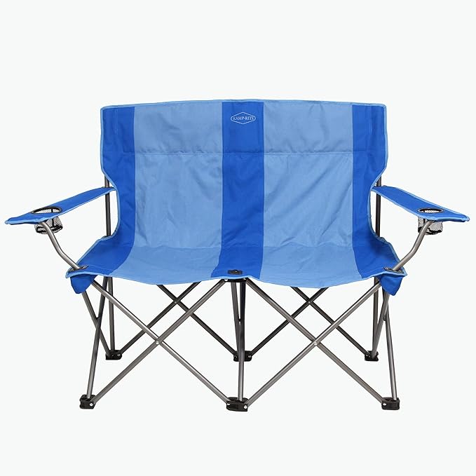 Kamp-Rite Portable 2 Person Folding Collapsible Outdoor Patio Lawn Beach Chair for Camping Gear Tailgating &amp Sports 500 LB Capacity 2-Tone Blue
