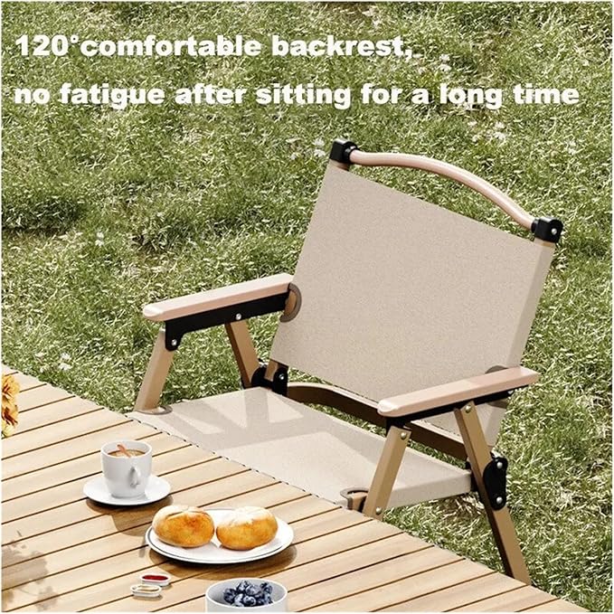2pcs/1pcs Portable Camping Chair Outdoor Folding Alloy Wood Grain EquipmentCompatible for Comite(1PCS Khaki 78CM)