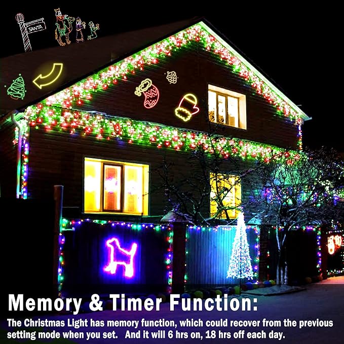 KNONEW 99ft 1216 LED Christmas Lights Outdoor Decorations with 228 Drops 8 Modes Curtain Fairy Light Clear Wire LED String Light Decor for Wedding Party Christmas (Red and Green)
