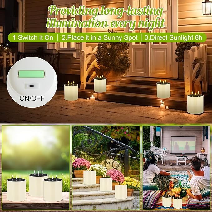 3 Pack Solar Large Flameless Candles with 3 Wicks 5. 9 x 5. 9 Waterproof Outdoor LED Pillar Candles Battery Operated Jumbo Flickering Candlestick for Home Patio Church Lanterns Ivory