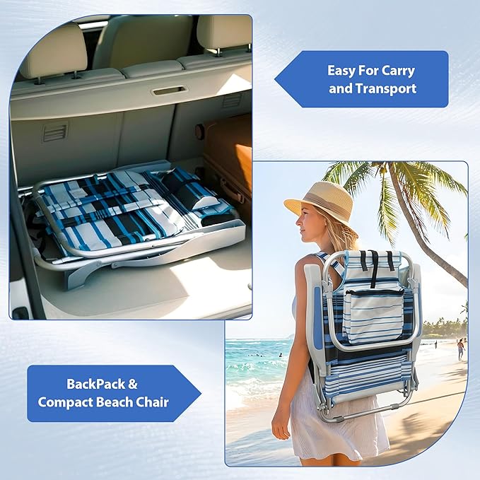 2 Pack Folding Beach Chairs for Adults Heavy Duty Compact Lightweight Portable Lay Flat Folding Chair with Backpack StrapsCup Holder Support to 300LBS for Patio Sand Tanning