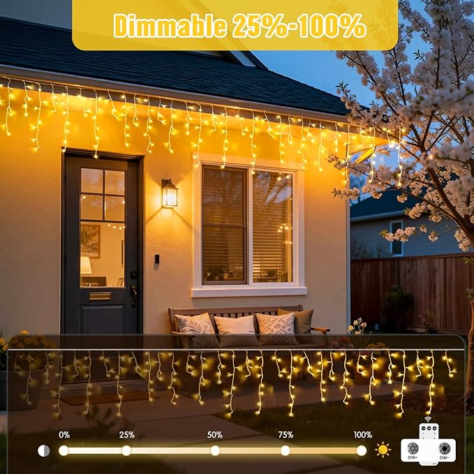 JMEXSUSS 38.8FT Icicle Lights for Outside 400 LED Icicle Christmas Lights Outdoor Indoor Plug in Warm White String Lights for Christmas House Patio Party Fireplace Holiday Decorations