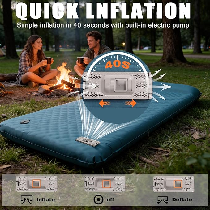 Self Inflating Sleeping Pad for Camping with Electric Pump 3.15 Ultra-Thick Memory Foam Mattress with Built-in Pillow 4-Season Portable Camping MattressMust-Have Gear for TravelTent &amp Car Cam
