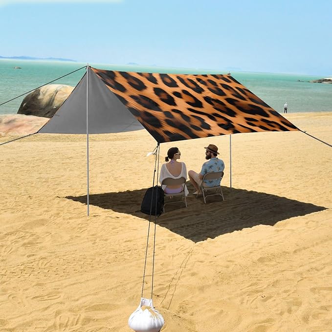 Leopard PrintCamping Sun Shelters 9.2 x 10.5 FT Beach Canopy Tent Sun Shade with Carrying Bag for Camping Trips Fishing Backyard Fun or Picnics 21341200