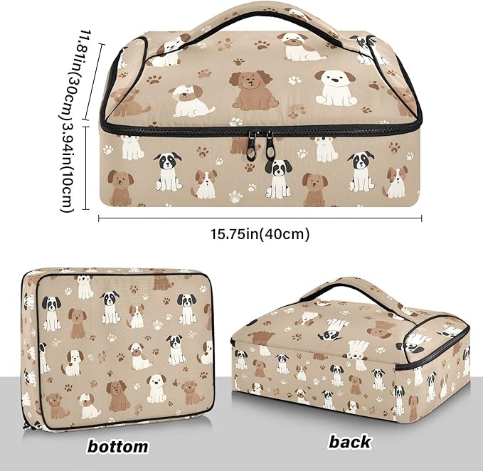 Casserole Carrier Loveliness DogsInsulated Casserole Carrier for Hot or Cold Food Thermal Lunch Tote for Potluck Parties Picnic Beach Fits 9 x 13 Inches Baking Dish