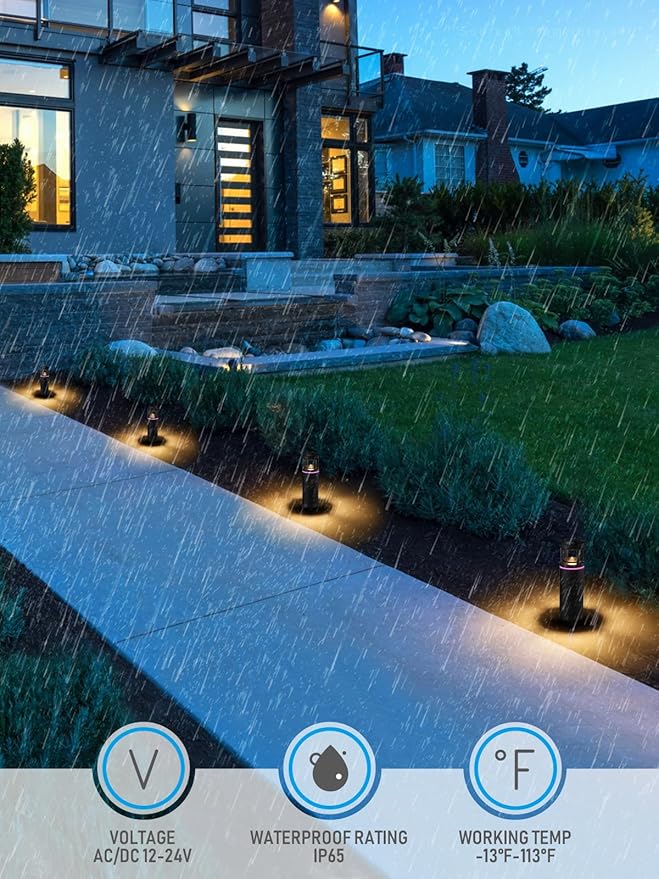 LEONLITE RGB Low Voltage Pathway Lights 5W 12V AC/DC Path LightingUnique Light Pattern Aluminum Housing IP65 Waterproof for Outdoor Path Sidewalk Walkway 3000K Warm White Pack of 4