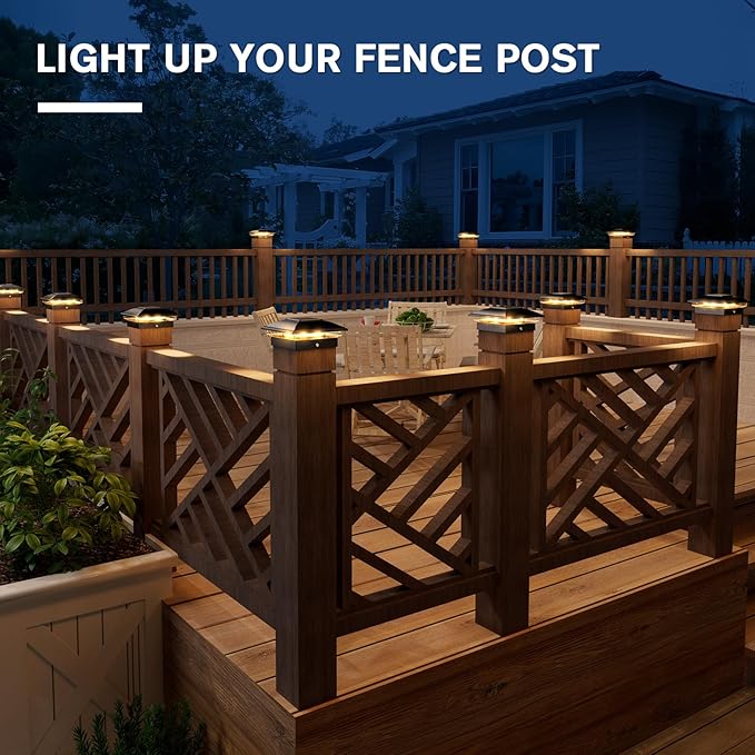 VOLISUN Solar Post Cap Light Outdoor Waterproof 4packSolar Fence - Post Lights for 4x4 5x5 6x6 Wooden/Vinyl PostBlack Deck Post Cap Light Solar Powered with Warm White for Garden/Patio/Porch