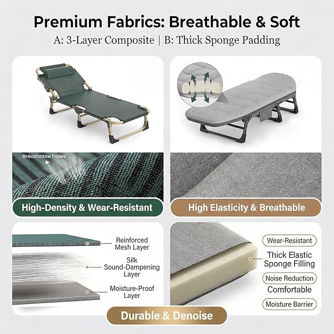 Foldable Camping Cot Ultralight Folding Bed for Adults Compact Portable Bed with Pillow for Camping Tent Office Naps Car Trips &amp Home Guest Bed