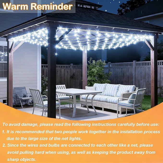 Lovelite 13ft x 13ft Net Lights Outdoor 400LED Large Gazebo Lights 8 Modes Timer Waterproof Connectable Christmas Mesh Light Clear Wire for Bushes Patio Pergolas Garden Holiday Party - Cool White
