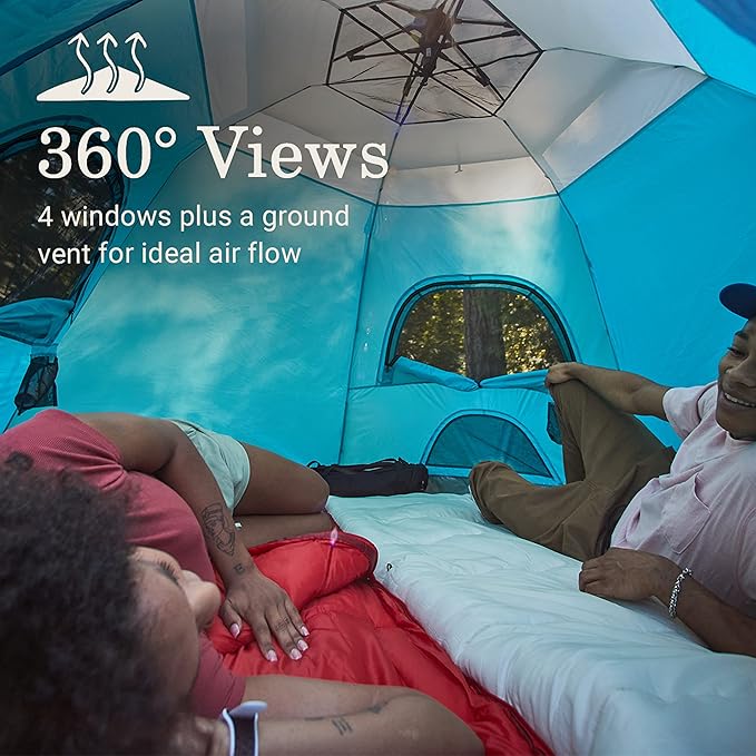 Coleman Camp Burst 4-Person Camping Tent Umbrella-Style Pop-Up Tent with 45s Easy Setup Dark Room Option Available Tub Floor and Taped Seams Keep You Dry 360° Views | Umbrella-Style Pop-Up Tent