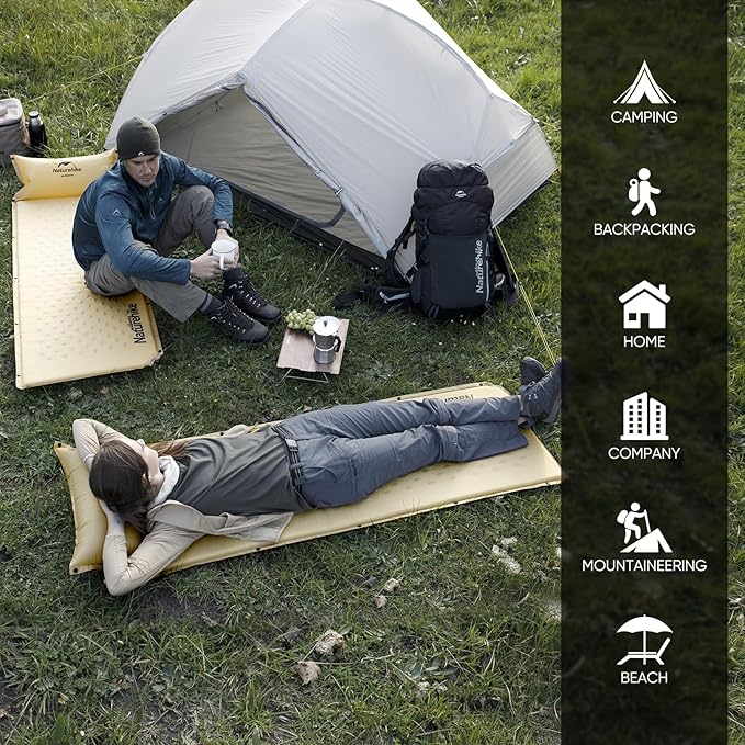 Naturehike Camping Sleeping Pad Ultralight Camping Mat 2 Person with Pillow Fast Inflating Memory Foam Sleeping Pad for Hiking RV Camping Yellow
