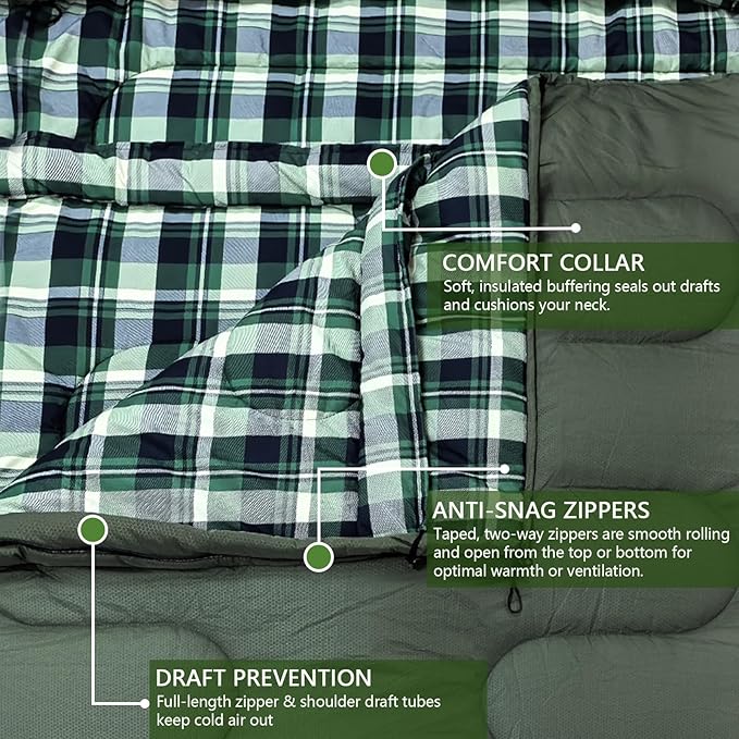 0 Degree Double Sleeping Bag for Adults Queen Size 2 Person Sleeping Bag for Cold Weather with Compression Sack for Car Camping Hunting and Tent Camp