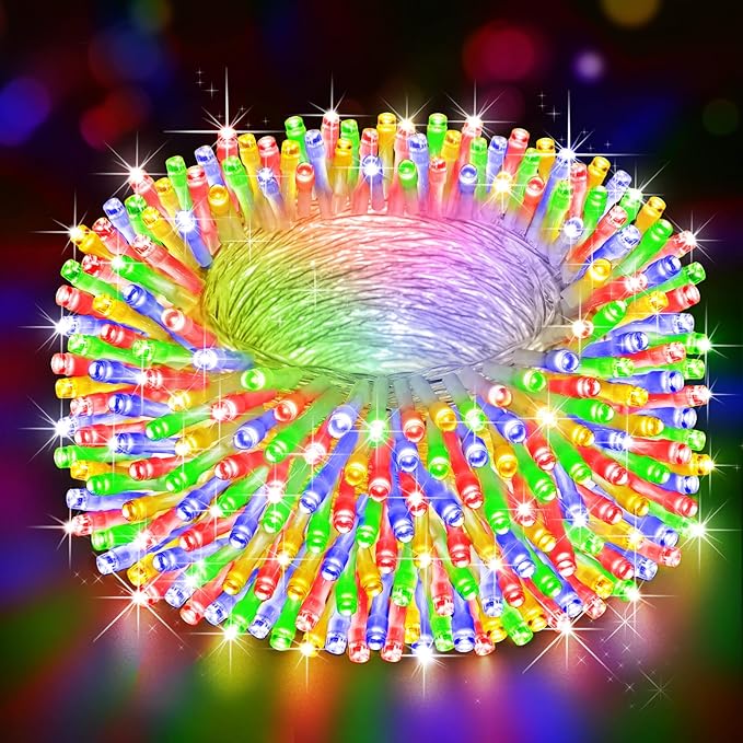 Heceltt Christmas Lights Outdoor 125FT 350 LED String Lights 8 Modes and Timer Memory Function Twinkle Fairy Lights Waterproof Plug in for Xmas Tree Wedding Party Holiday Decor(Multicolor)