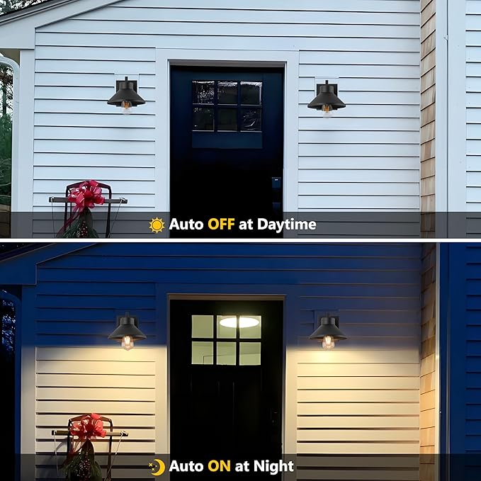 Dusk to Dawn Outdoor Barn Light Fixture with GFCI Outlet Powder-coated Black Waterproof Exterior Wall Light Sconce Photocell Sensor Porch Light Wall Mount with OutletModern Farmhouse Outside Lights