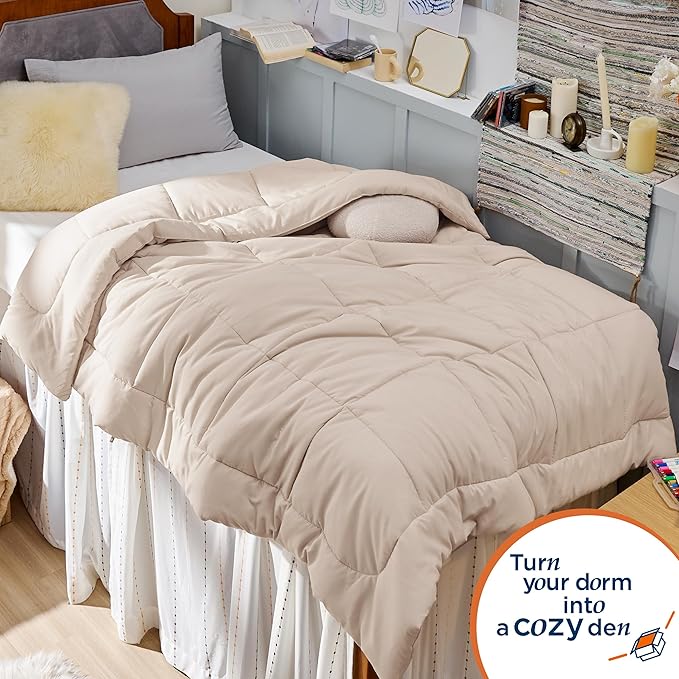 Bedsure Comforter Duvet Insert - Quilted Comforters Twin Size All Season Duvet GentleSoft Down Alternative Bedding with 8 Tabs Gifts for Women/Men Beige Twin 88 x 68 Inches