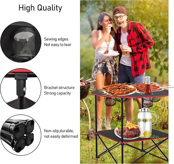 HiiPeak Camping Table Folding Picnic Table with 4 Cup Holders and Carrying Bag Portable Camp Table with Handle Design for BBQ Outdoor Fishing Beach Picnic Travel Camping Essentials Black Table