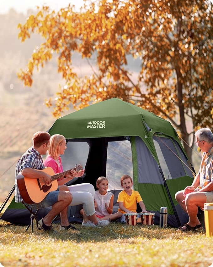 OutdoorMaster Updated Camping Tents 4/6 Person Camping Tent with Blackout Shelter Technology Easy Setup in 60 Seconds Weatherproof Pop Up Tent with Top Rainfly Instant Cabin Tent